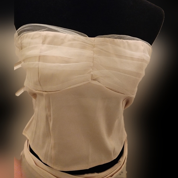 COMMENSE- Ivory Glow Satin Two Piece Set - Picture 2 of 4